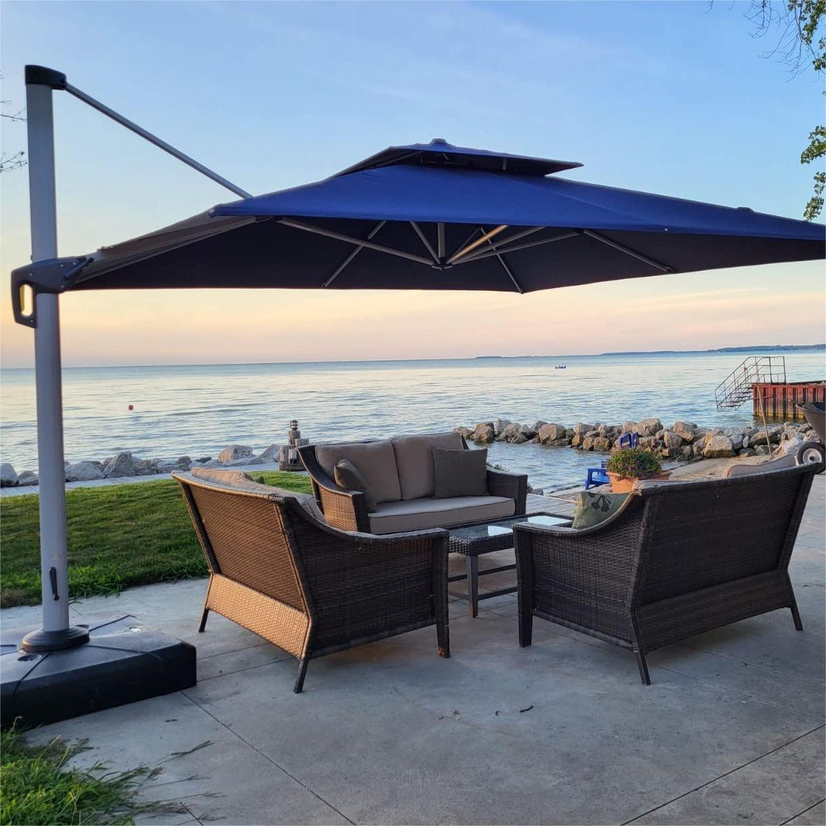 PURPLE LEAF Outdoor Patio Umbrella with Base, Garden Pool Umbrella, Navy Blue