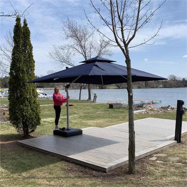 PURPLE LEAF Outdoor Patio Umbrella with Base, Garden Pool Umbrella, Navy Blue