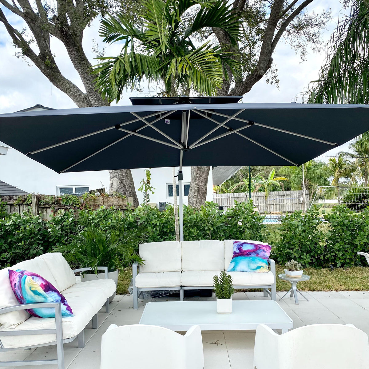 PURPLE LEAF Outdoor Patio Umbrella with Base, Garden Pool Umbrella, Navy Blue