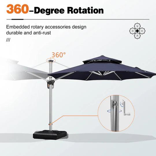 PURPLE LEAF Outdoor Patio Umbrella with Base, Garden Pool Umbrella, Navy Blue