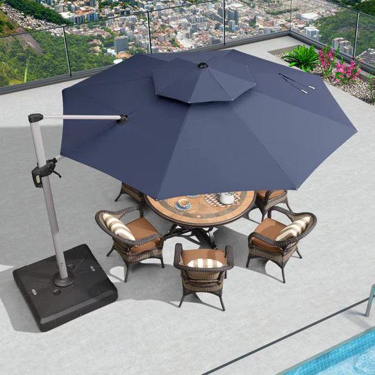 PURPLE LEAF Outdoor Patio Umbrella with Base, Garden Pool Umbrella, Navy Blue