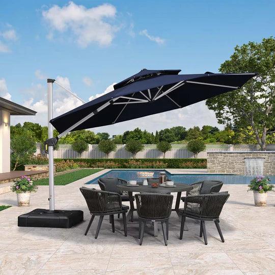 PURPLE LEAF Outdoor Patio Umbrella with Base, Garden Pool Umbrella, Navy Blue
