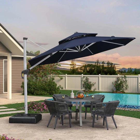 PURPLE LEAF Outdoor Patio Umbrella with Base, Garden Pool Umbrella, Navy Blue