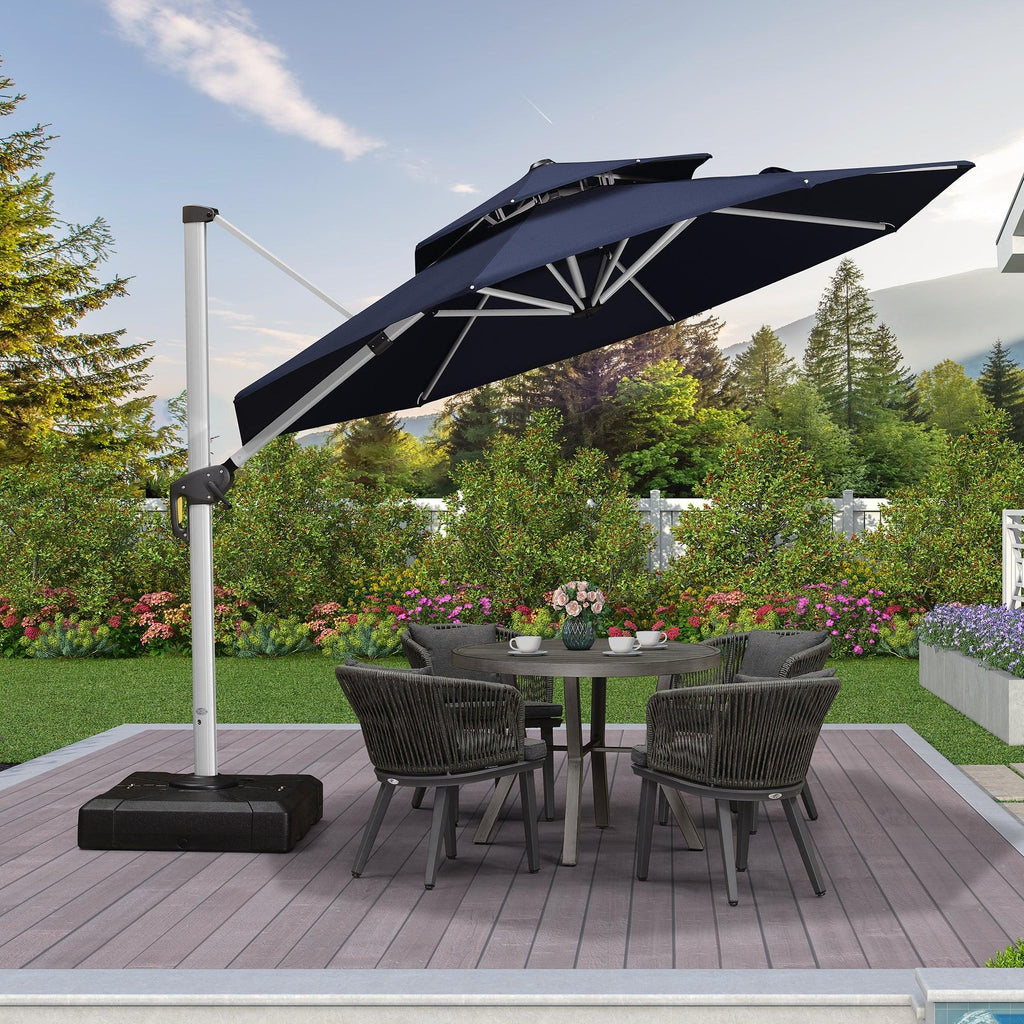 PURPLE LEAF Outdoor Patio Umbrella with Base, Garden Pool Umbrella, Navy Blue