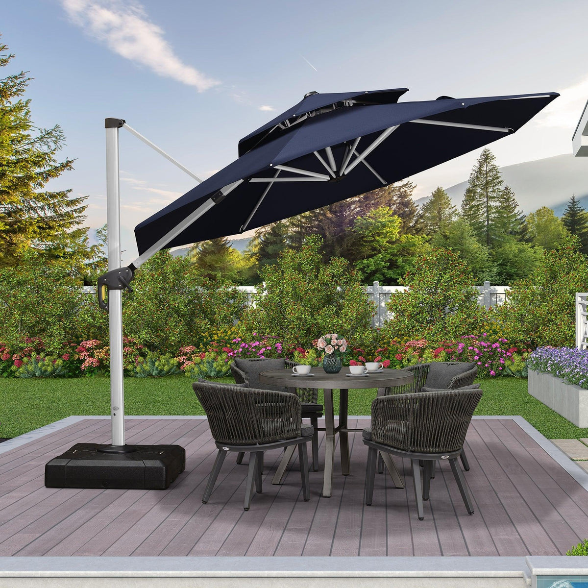 PURPLE LEAF Outdoor Patio Umbrella with Base, Garden Pool Umbrella, Navy Blue