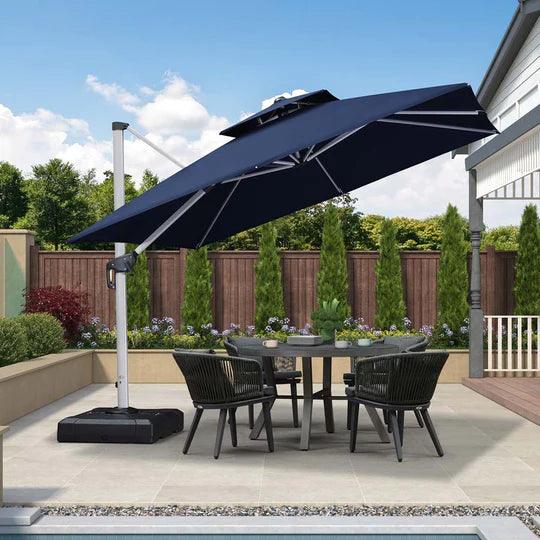 PURPLE LEAF Outdoor Patio Umbrella with Base, Garden Pool Umbrella, Navy Blue