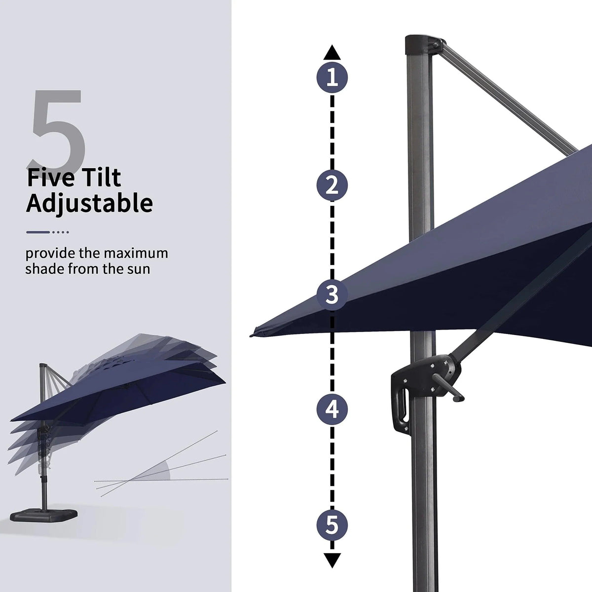 PURPLE LEAF Outdoor Patio Umbrella with Base, Garden Pool Umbrella, Navy Blue