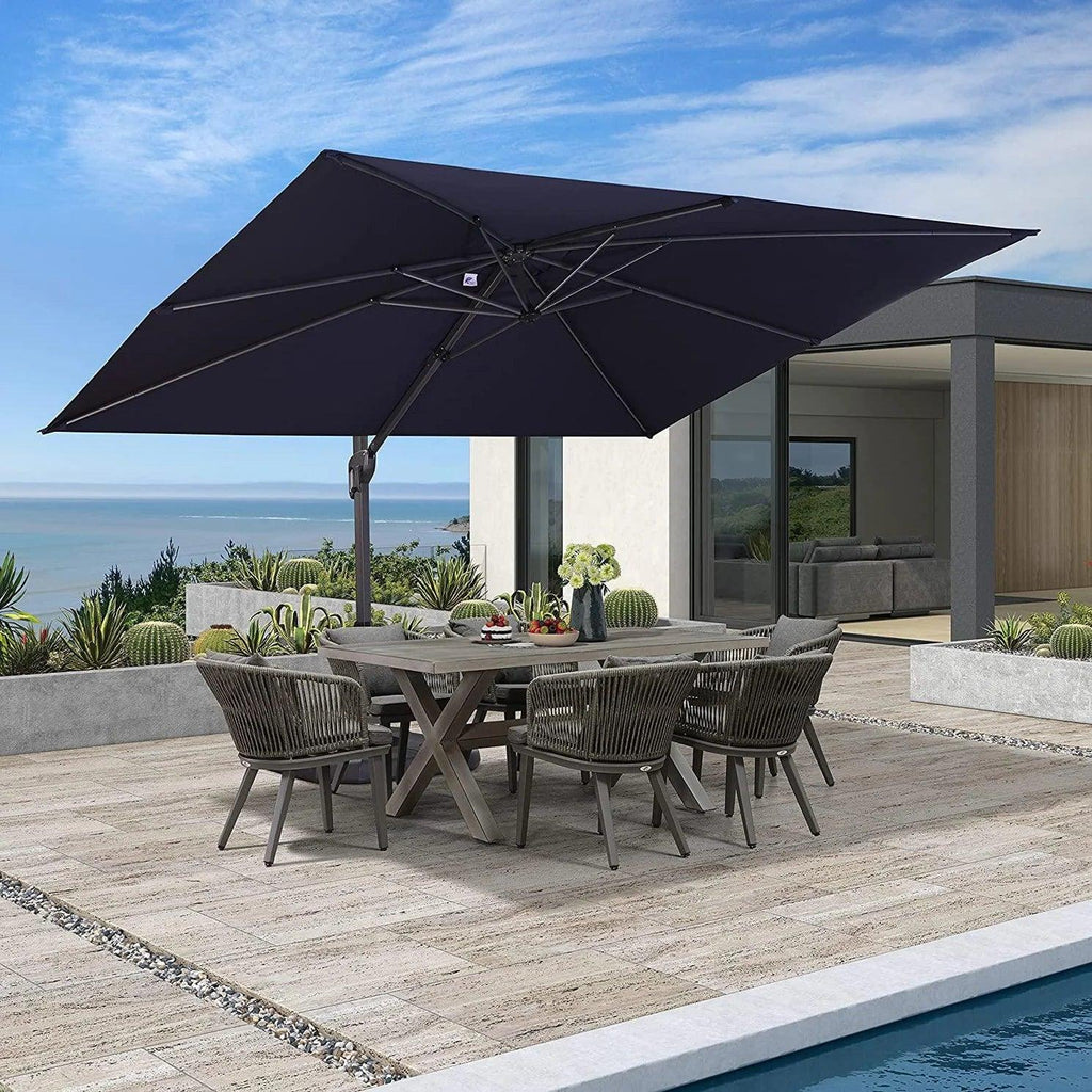PURPLE LEAF Outdoor Patio Umbrella with Base, Garden Pool Umbrella, Navy Blue