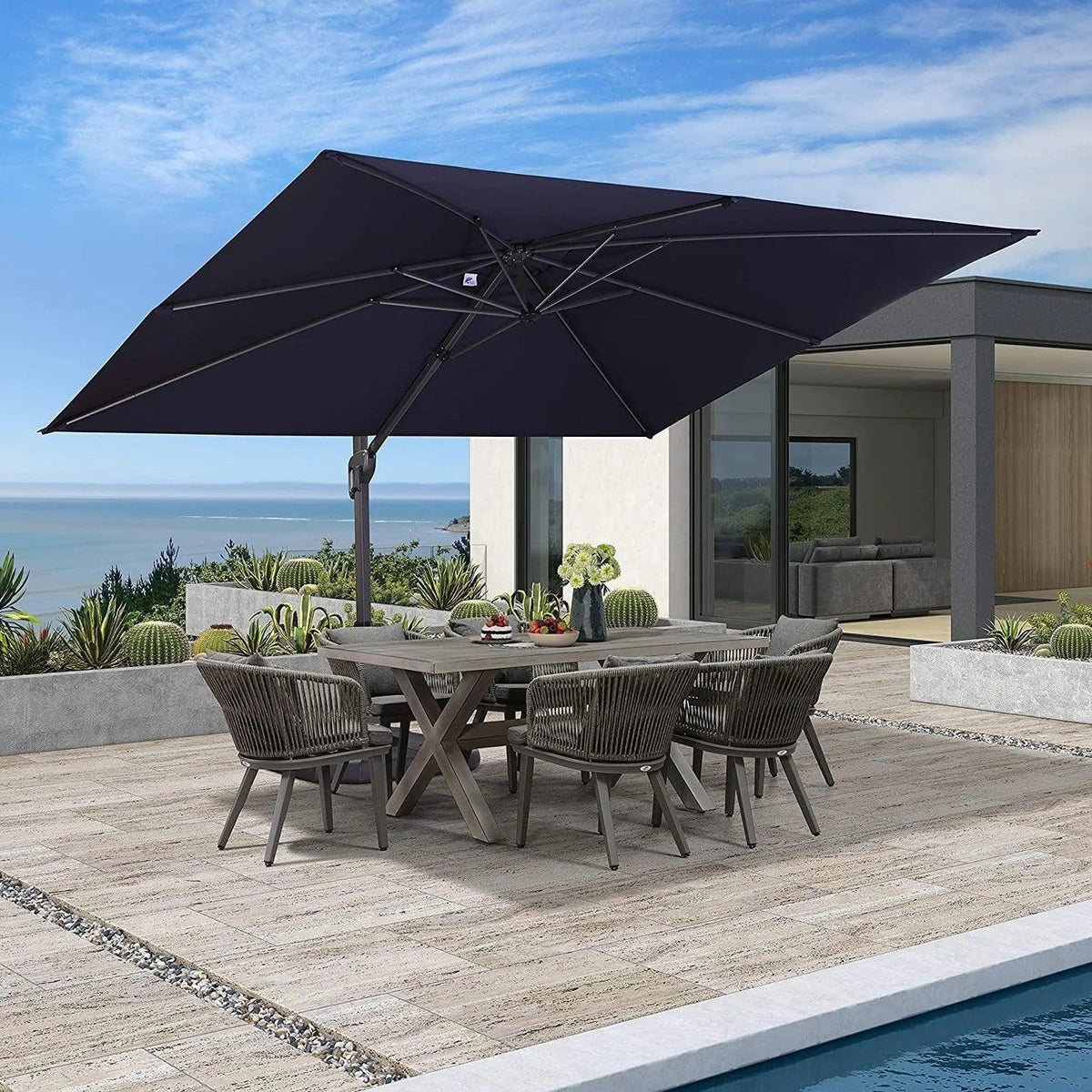 PURPLE LEAF Outdoor Patio Umbrella with Base, Garden Pool Umbrella, Navy Blue