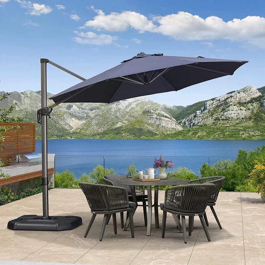 PURPLE LEAF Outdoor Patio Umbrella with Base, Garden Pool Umbrella, Navy Blue