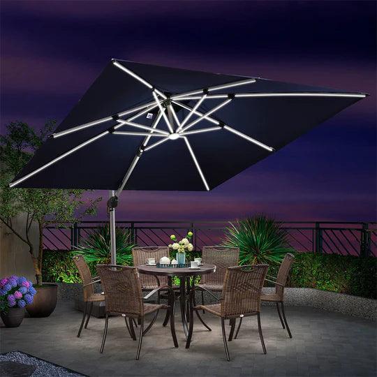 PURPLE LEAF Outdoor Patio Umbrella with Base, Garden Pool Umbrella, Navy Blue