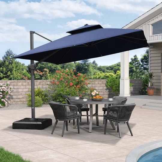 PURPLE LEAF Outdoor Patio Umbrella with Base, Garden Pool Umbrella, Navy Blue