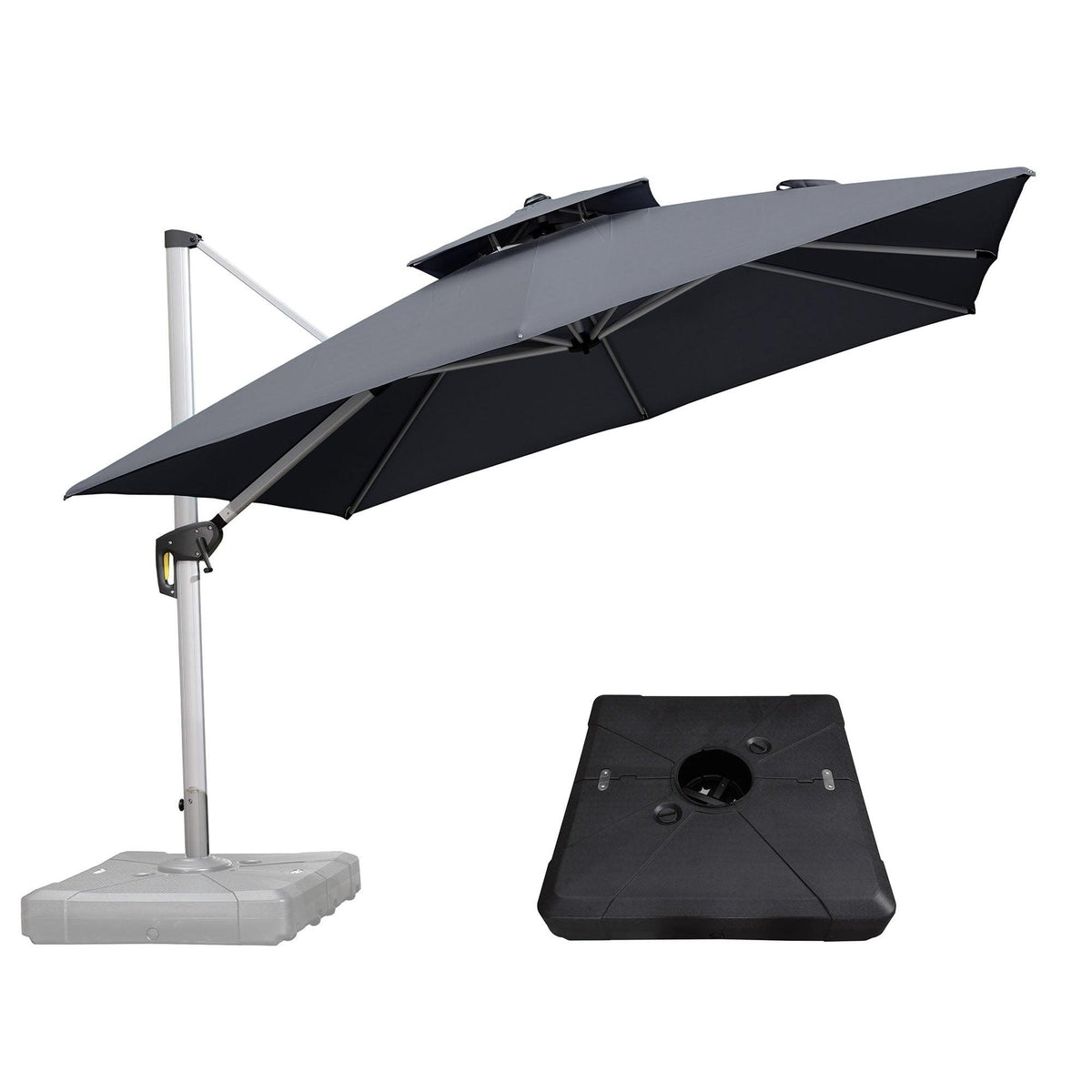 PURPLE LEAF Outdoor Patio Umbrella with Base, Cantilever Umbrellas for Garden, Grey