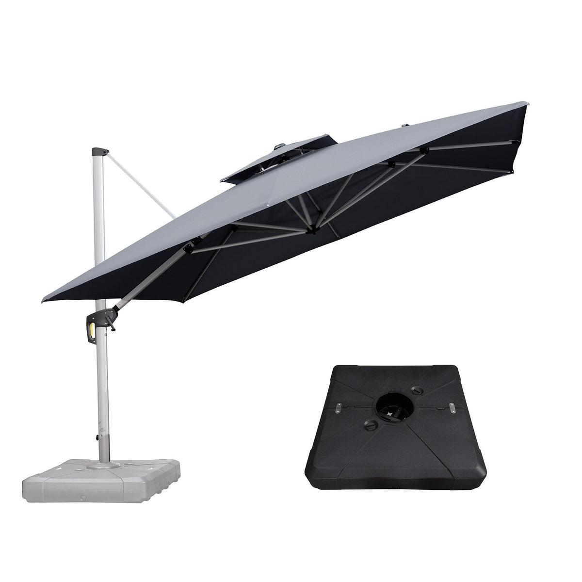 PURPLE LEAF Outdoor Patio Umbrella with Base, Cantilever Umbrellas for Garden, Grey