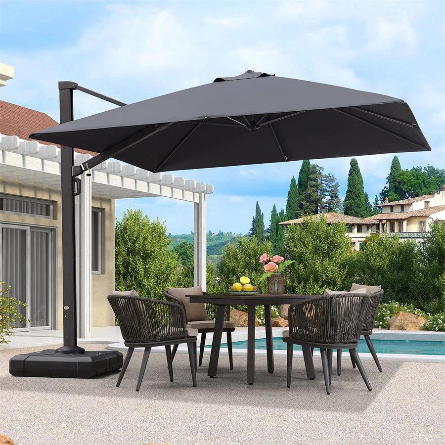 PURPLE LEAF Outdoor Patio Umbrella with Base, Cantilever Umbrellas for Garden, Grey