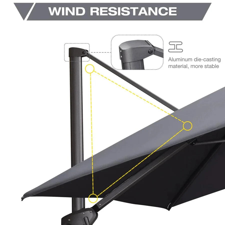 PURPLE LEAF Outdoor Patio Umbrella with Base, Cantilever Umbrellas for Garden, Grey