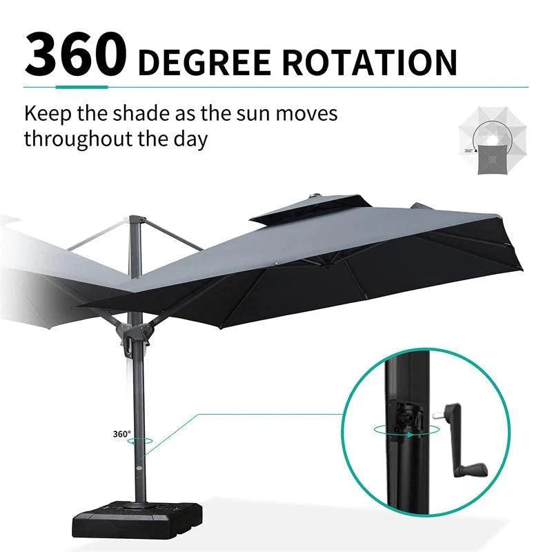 PURPLE LEAF Outdoor Patio Umbrella with Base, Cantilever Umbrellas for Garden, Grey