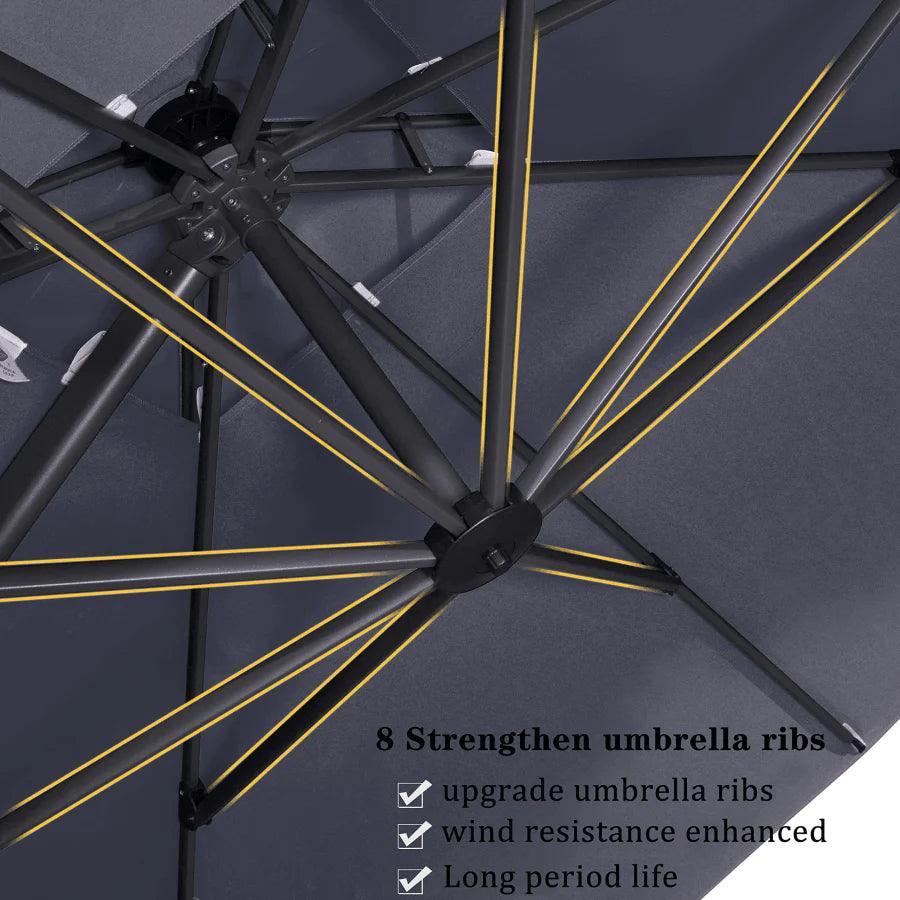 PURPLE LEAF Outdoor Patio Umbrella with Base, Cantilever Umbrellas for Garden, Grey
