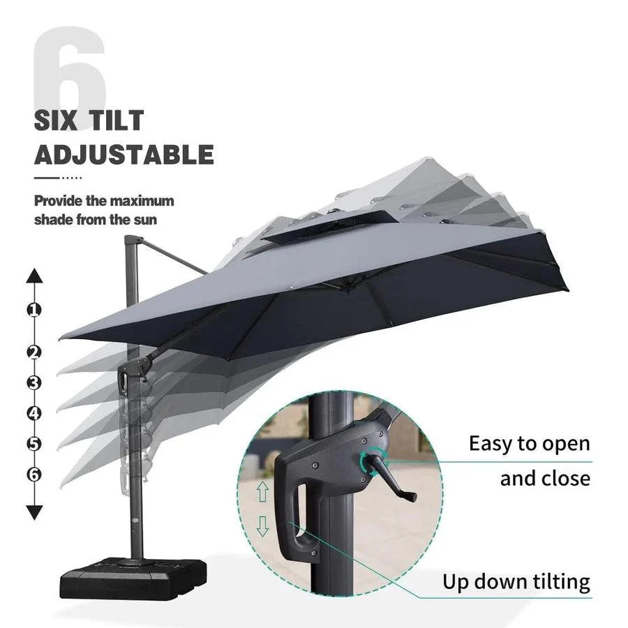 PURPLE LEAF Outdoor Patio Umbrella with Base, Cantilever Umbrellas for Garden, Grey