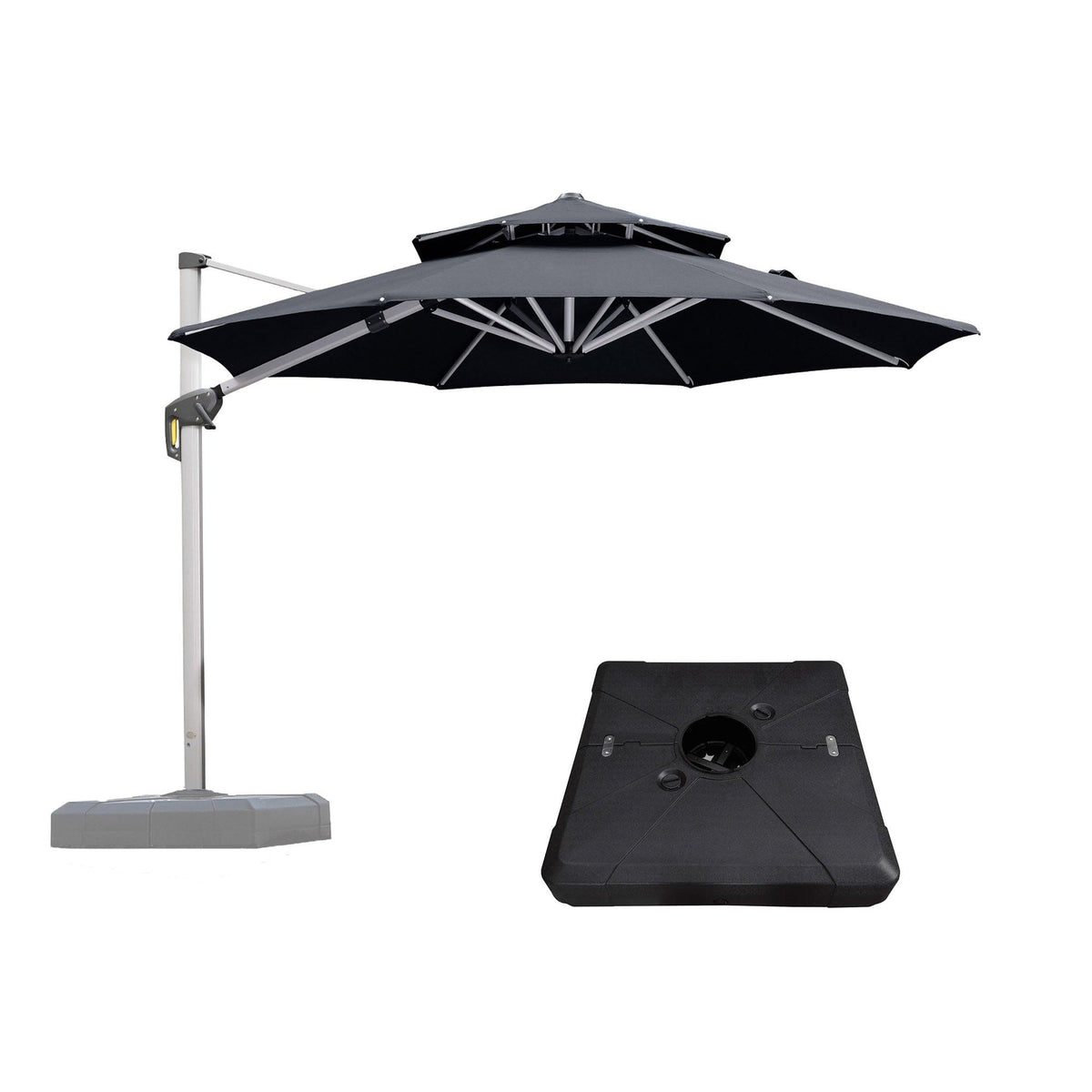 PURPLE LEAF Outdoor Patio Umbrella with Base, Cantilever Umbrellas for Garden, Grey