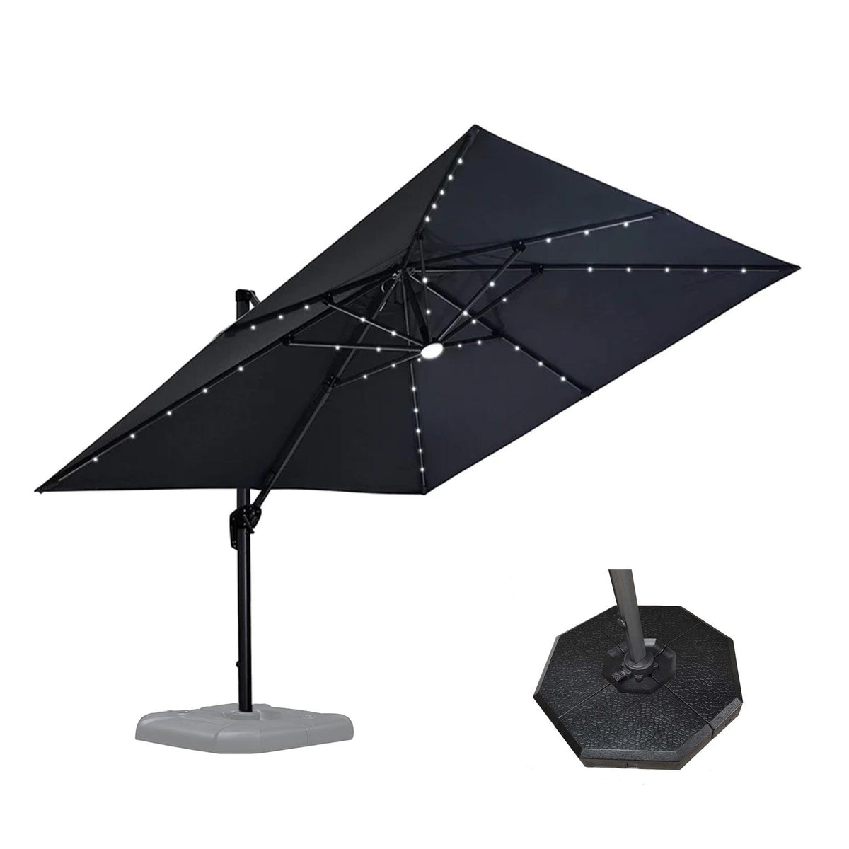 PURPLE LEAF Outdoor Patio Umbrella with Base, Cantilever Umbrellas for Garden, Grey