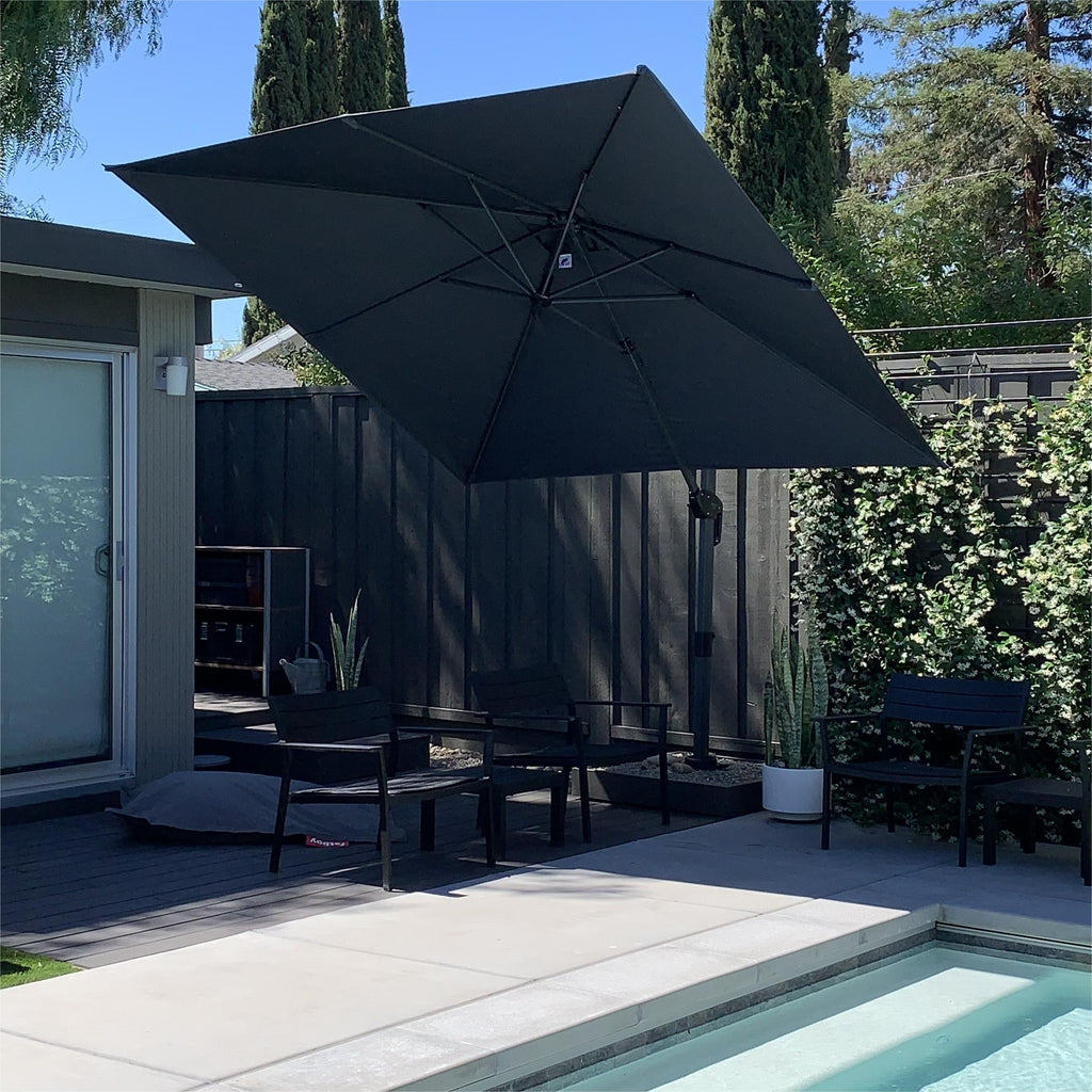 PURPLE LEAF Outdoor Patio Umbrella with Base, Cantilever Umbrellas for Garden, Grey