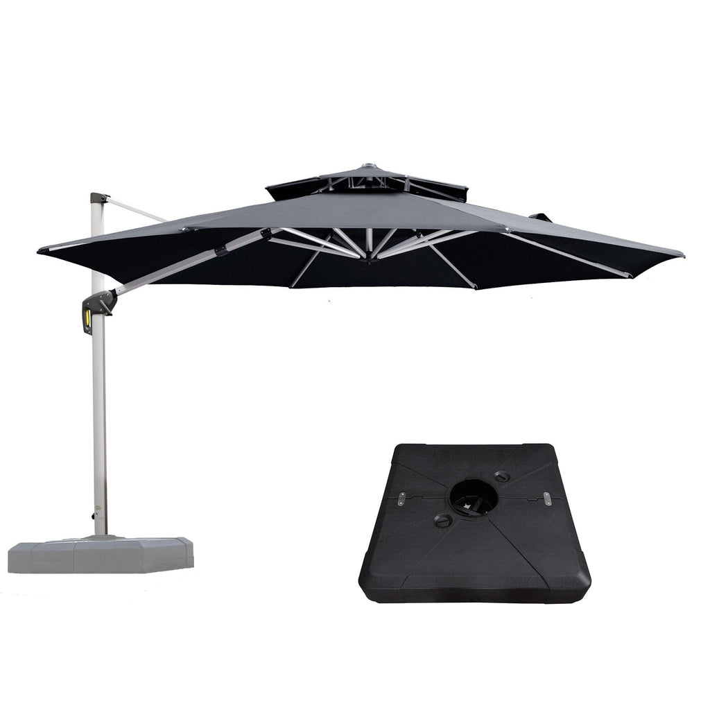 PURPLE LEAF Outdoor Patio Umbrella with Base, Cantilever Umbrellas for Garden, Grey
