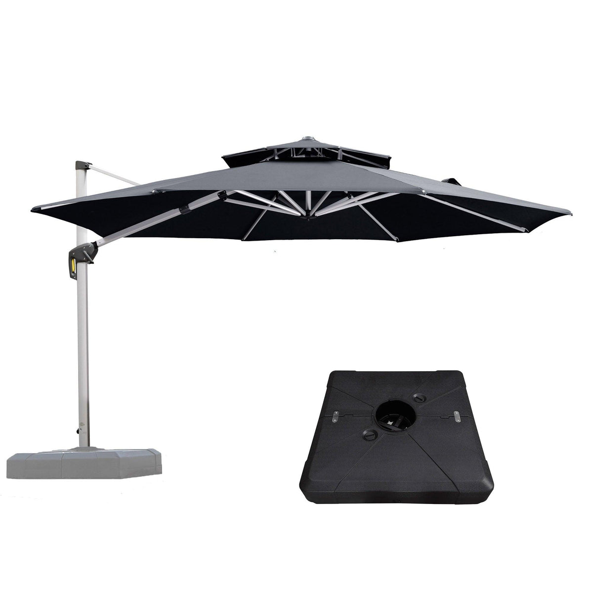 PURPLE LEAF Outdoor Patio Umbrella with Base, Cantilever Umbrellas for Garden, Grey