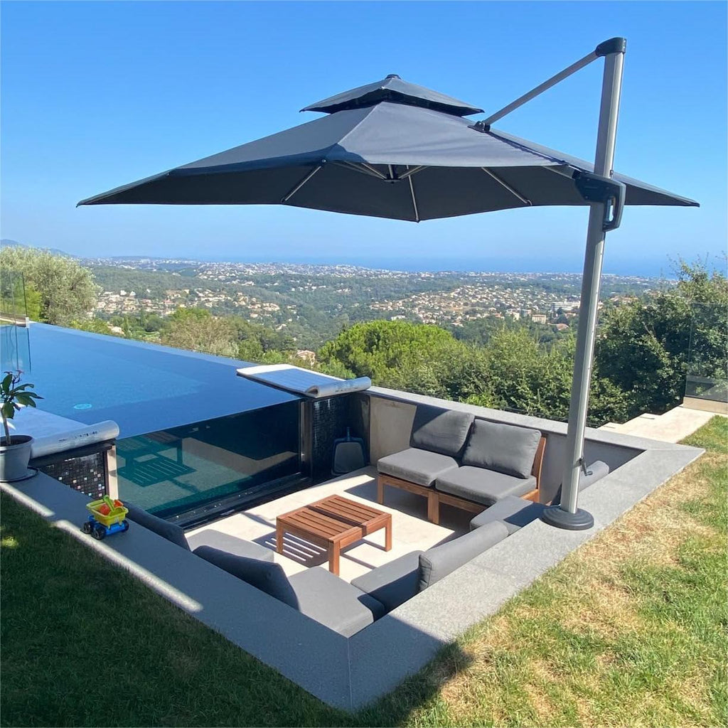 PURPLE LEAF Outdoor Patio Umbrella with Base, Cantilever Umbrellas for Garden, Grey