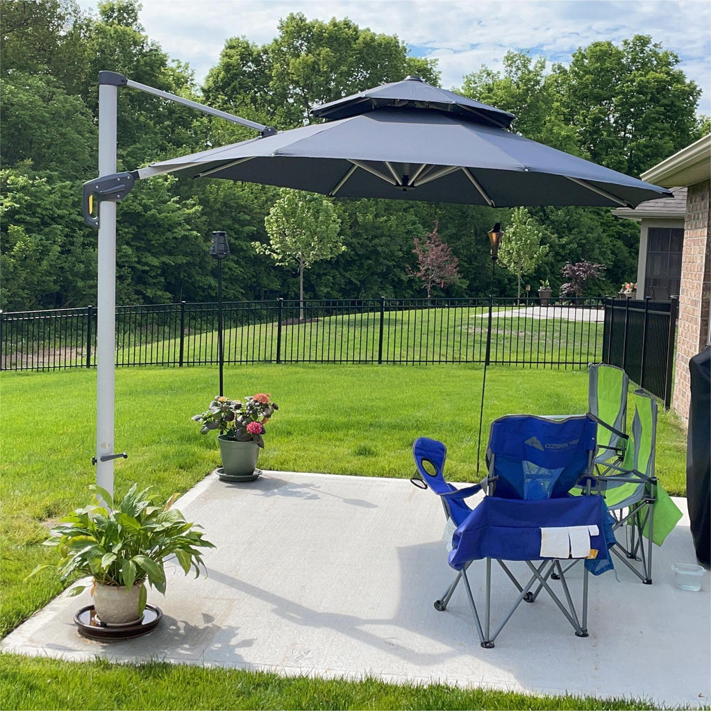 PURPLE LEAF Outdoor Patio Umbrella with Base, Cantilever Umbrellas for Garden, Grey