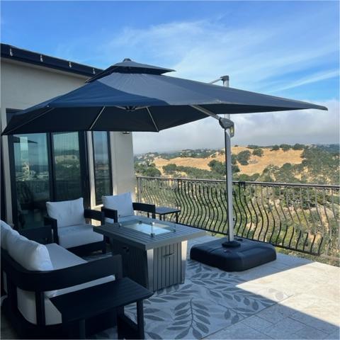 PURPLE LEAF Outdoor Patio Umbrella with Base, Cantilever Umbrellas for Garden, Grey