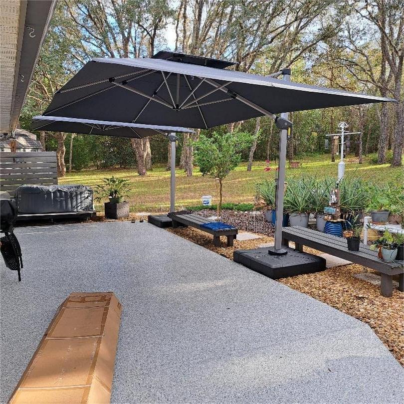 PURPLE LEAF Outdoor Patio Umbrella with Base, Cantilever Umbrellas for Garden, Grey