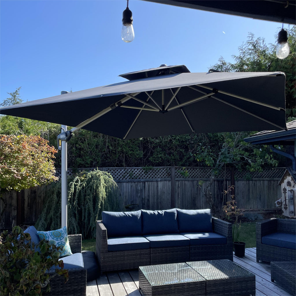 PURPLE LEAF Outdoor Patio Umbrella with Base, Cantilever Umbrellas for Garden, Grey