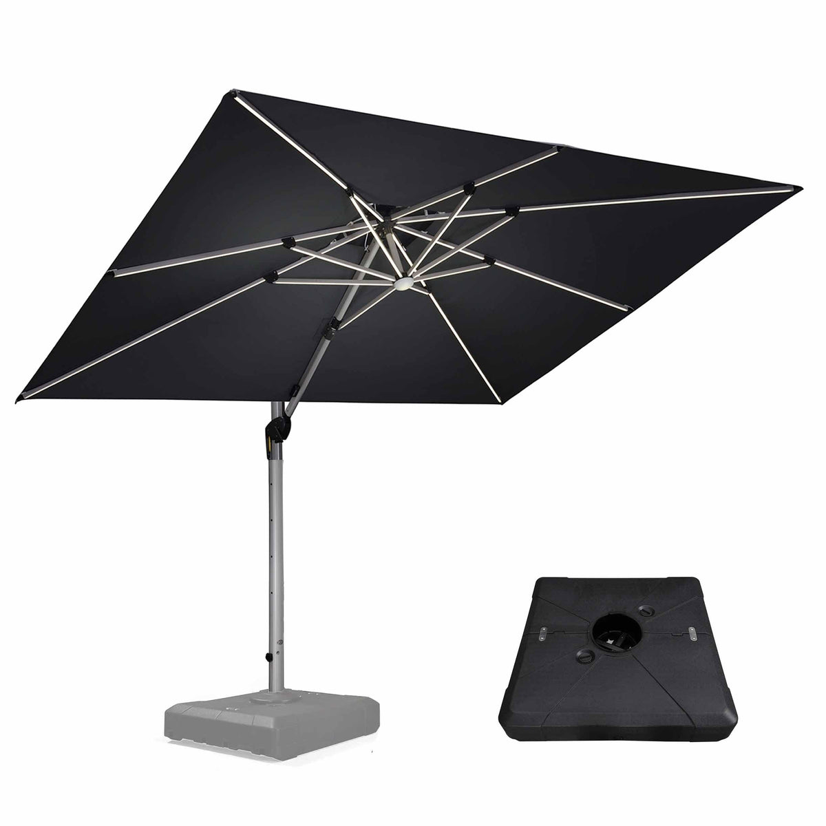 PURPLE LEAF Outdoor Patio Umbrella with Base, Cantilever Umbrellas for Garden, Grey