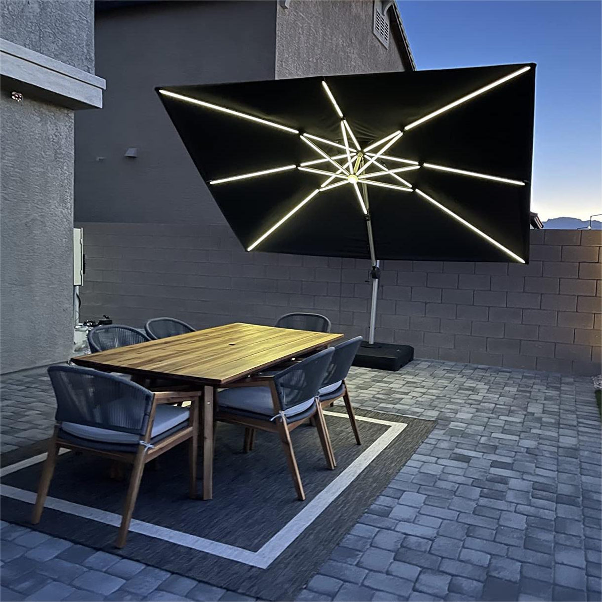 PURPLE LEAF Outdoor Patio Umbrella with Base, Cantilever Umbrellas for Garden, Grey