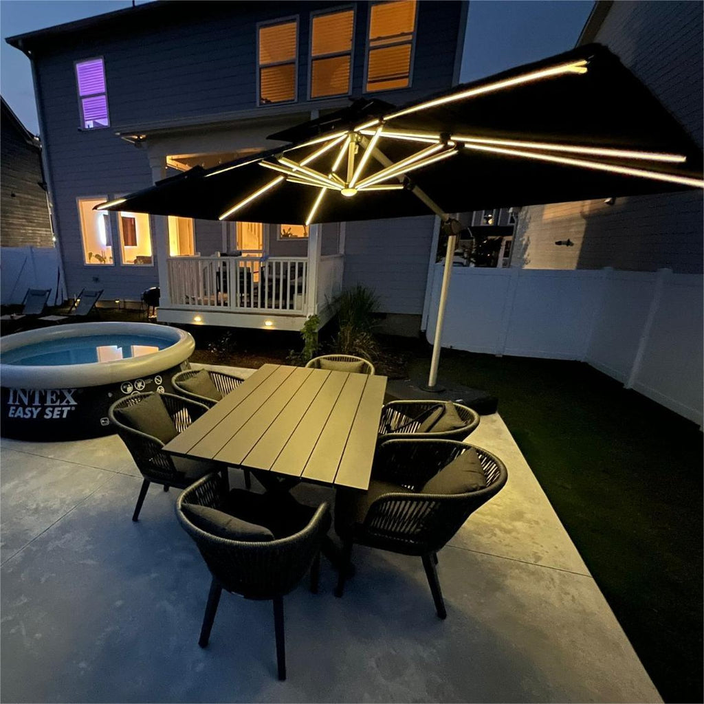 PURPLE LEAF Outdoor Patio Umbrella with Base, Cantilever Umbrellas for Garden, Grey