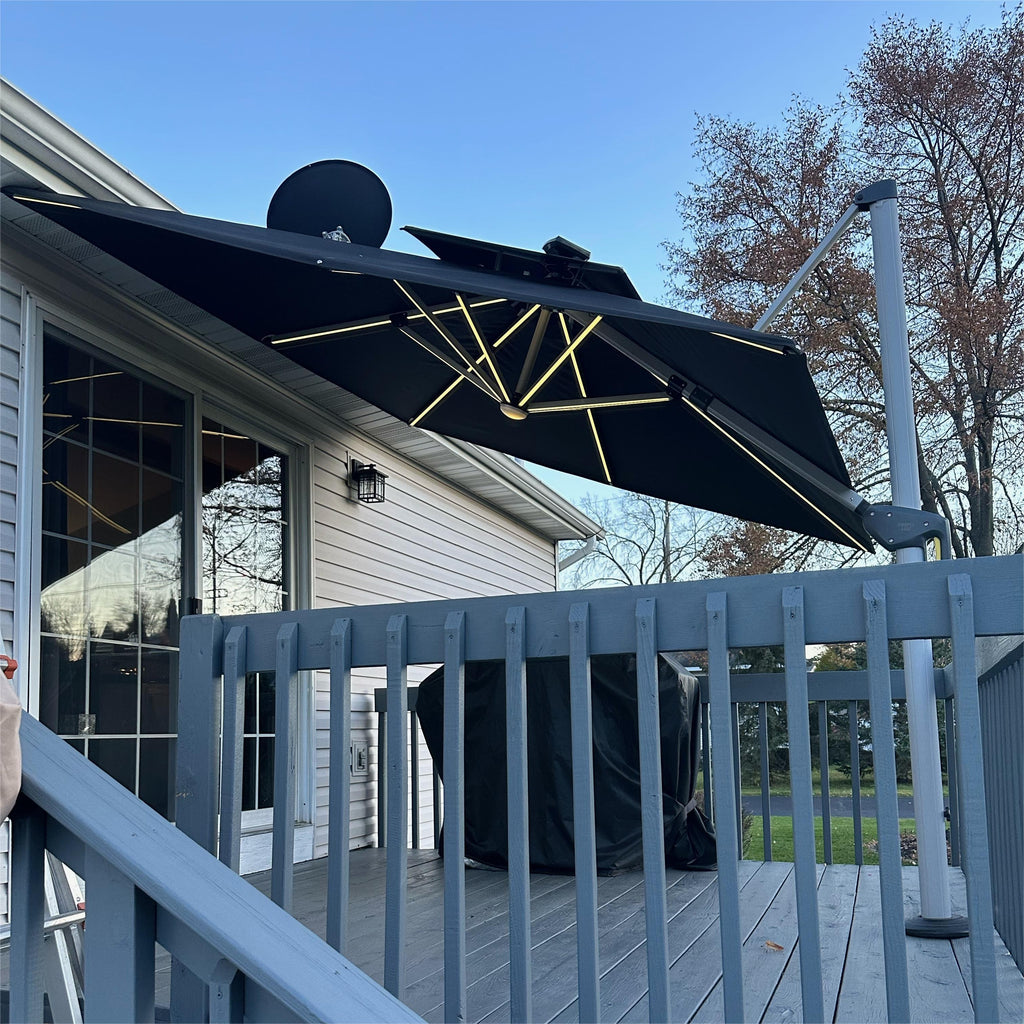 PURPLE LEAF Outdoor Patio Umbrella with Base, Cantilever Umbrellas for Garden, Grey