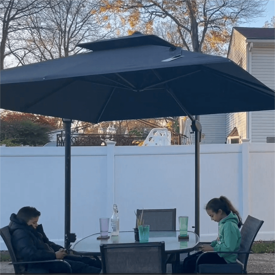 PURPLE LEAF Outdoor Patio Umbrella with Base, Cantilever Umbrellas for Garden, Grey
