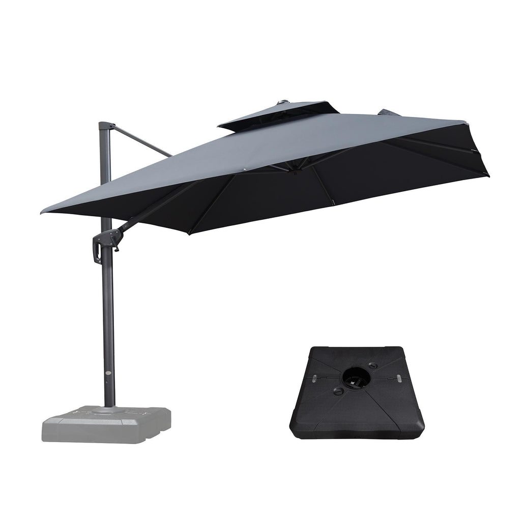 PURPLE LEAF Outdoor Patio Umbrella with Base, Cantilever Umbrellas for Garden, Grey