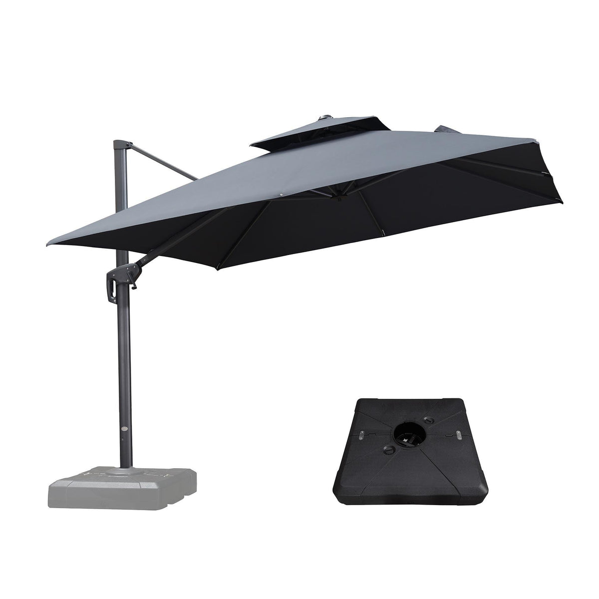 PURPLE LEAF Outdoor Patio Umbrella with Base, Cantilever Umbrellas for Garden, Grey
