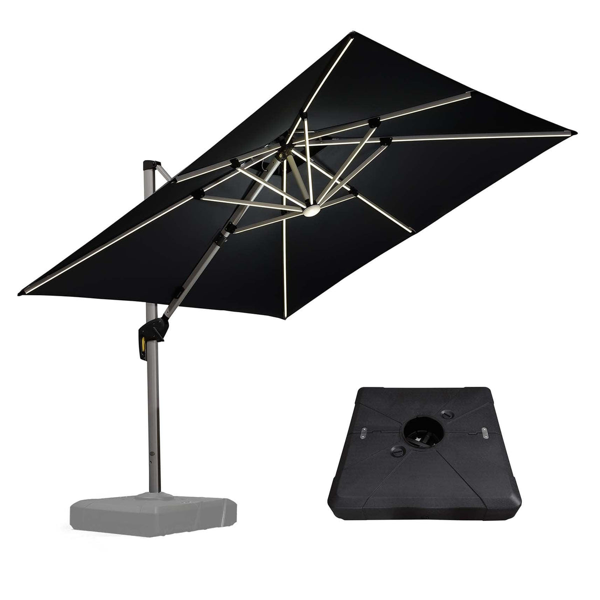 PURPLE LEAF Outdoor Patio Umbrella with Base, Cantilever Umbrellas for Garden, Grey
