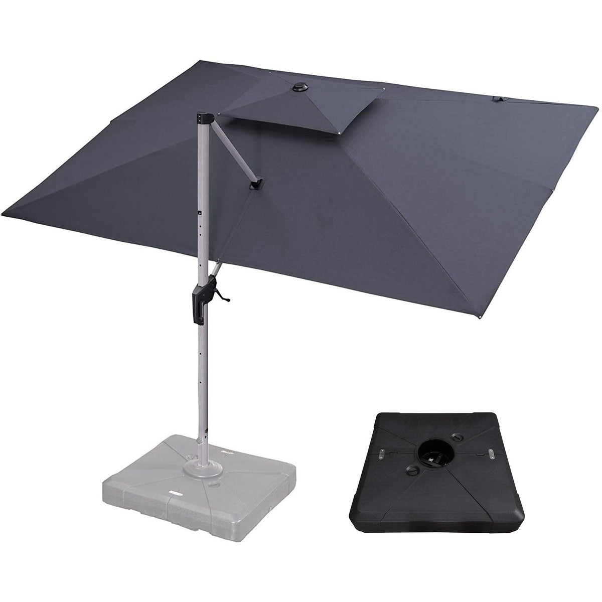 PURPLE LEAF Outdoor Patio Umbrella with Base, Cantilever Umbrellas for Garden, Grey