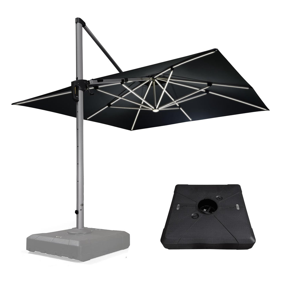 PURPLE LEAF Outdoor Patio Umbrella with Base, Cantilever Umbrellas for Garden, Grey
