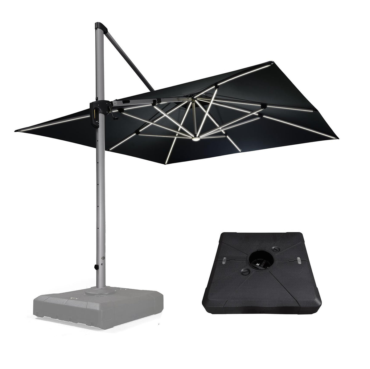 PURPLE LEAF Outdoor Patio Umbrella with Base, Cantilever Umbrellas for Garden, Grey