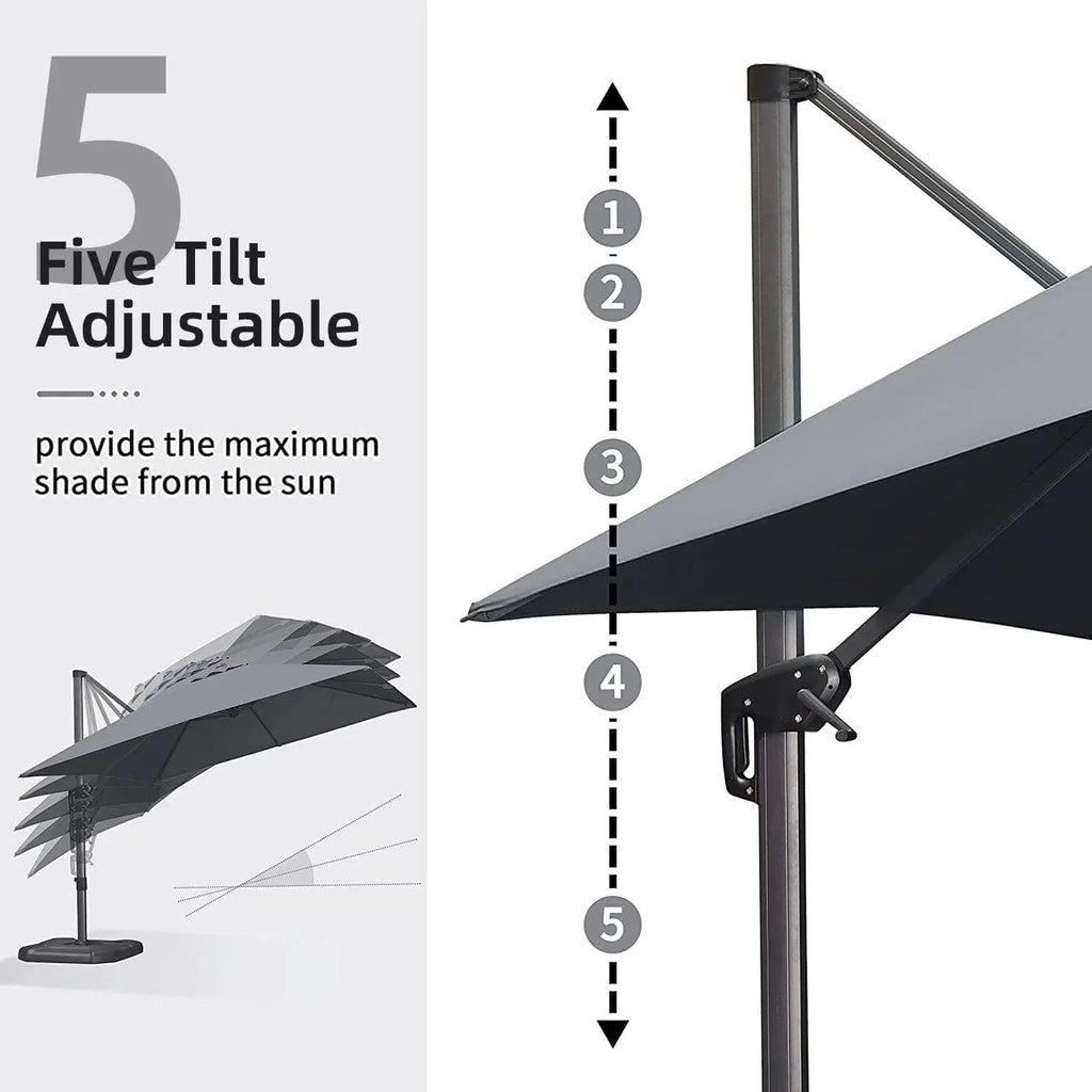 PURPLE LEAF Outdoor Patio Umbrella with Base, Cantilever Umbrellas for Garden, Grey