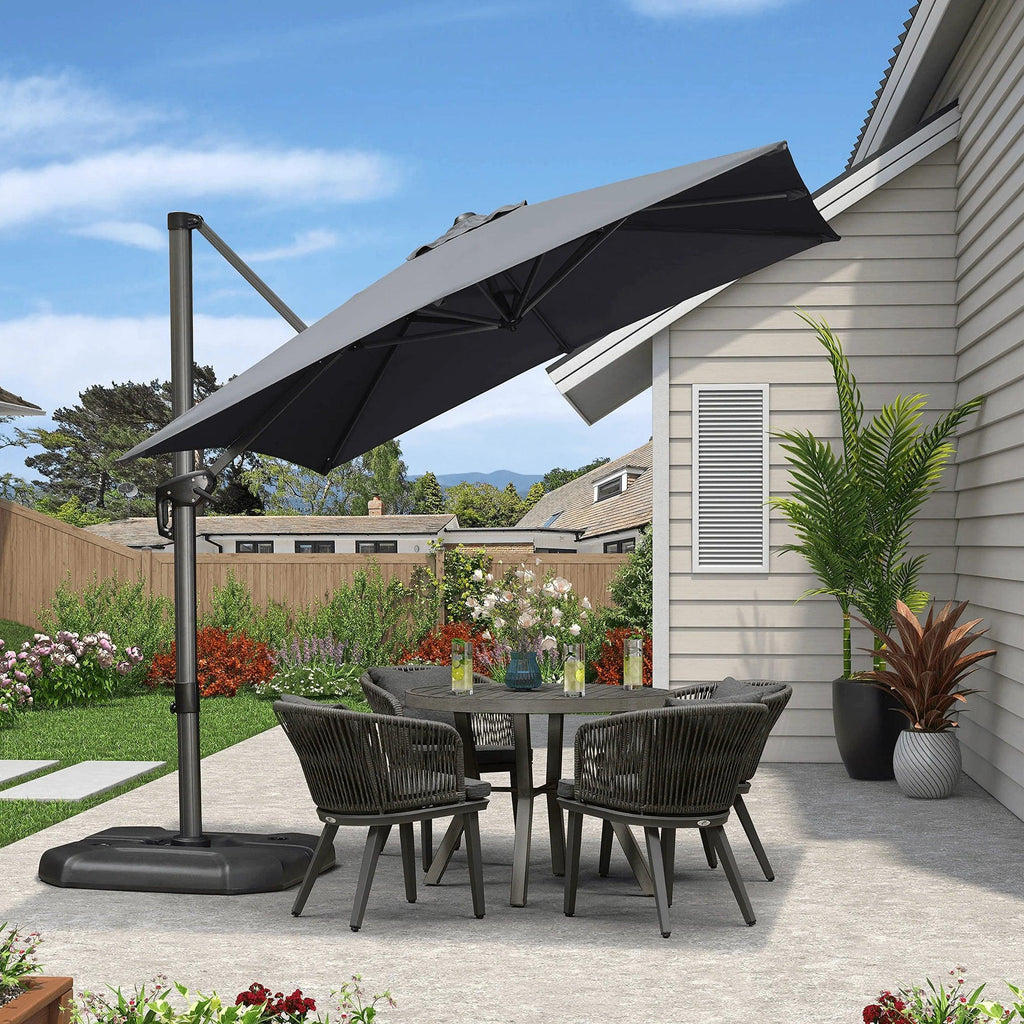 PURPLE LEAF Outdoor Patio Umbrella with Base, Cantilever Umbrellas for Garden, Grey