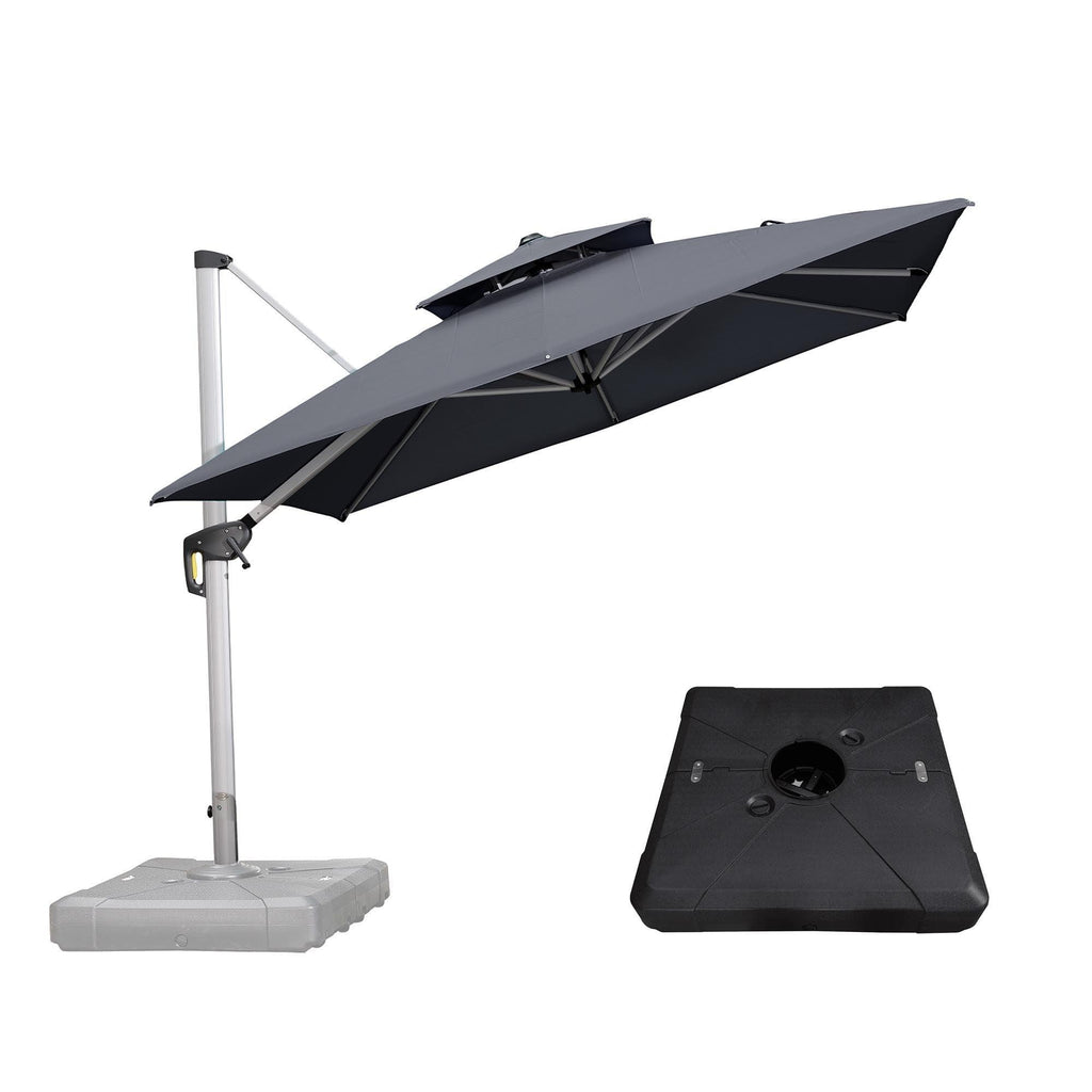PURPLE LEAF Outdoor Patio Umbrella with Base, Cantilever Umbrellas for Garden, Grey