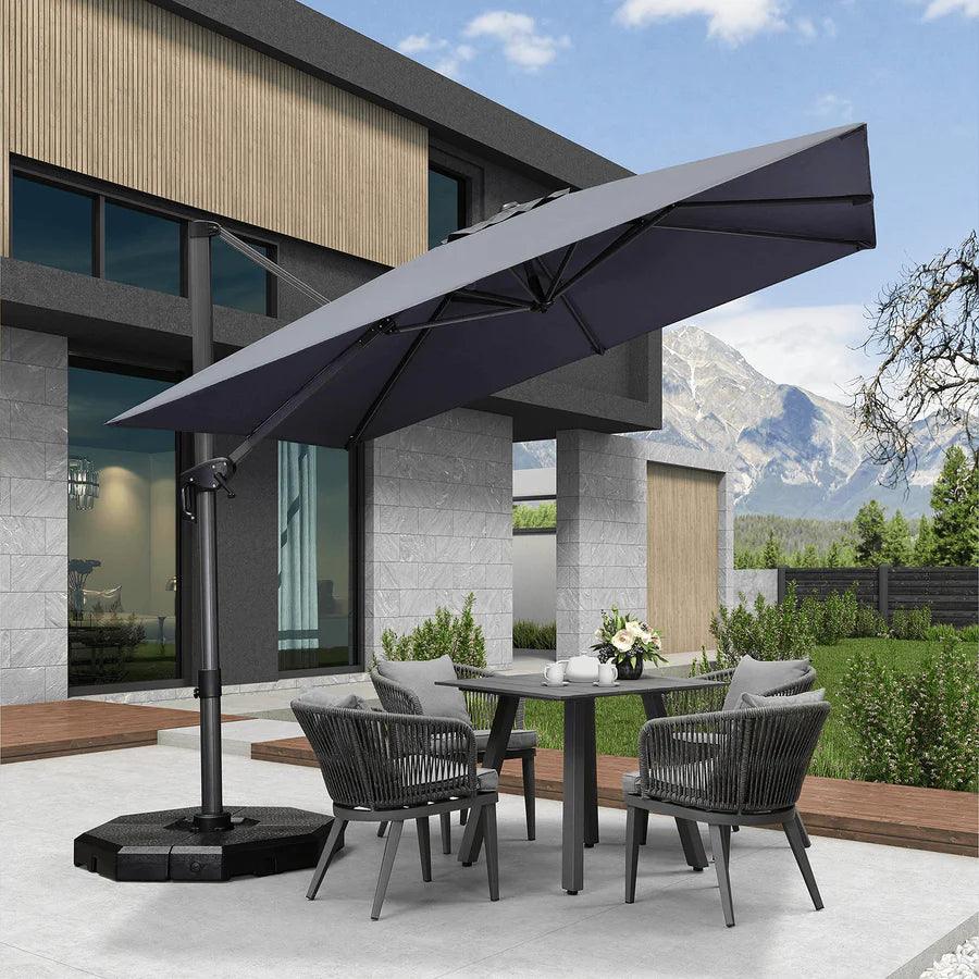 PURPLE LEAF Outdoor Patio Umbrella with Base, Cantilever Umbrellas for Garden, Grey