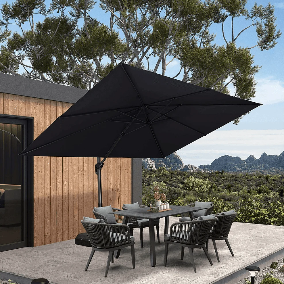 PURPLE LEAF Outdoor Patio Umbrella with Base, Cantilever Umbrellas for Garden, Grey
