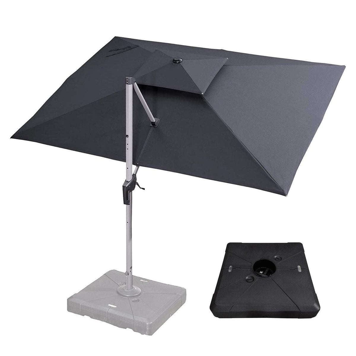 PURPLE LEAF Outdoor Patio Umbrella with Base, Cantilever Umbrellas for Garden, Grey